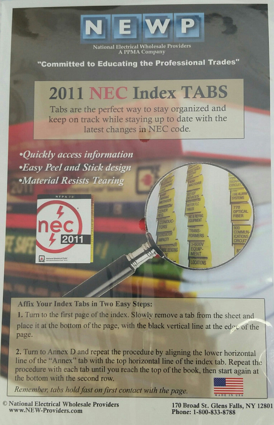 NFPA 70 National Electrical Code (NEC) or Handbook Tabs, 2011 Edition